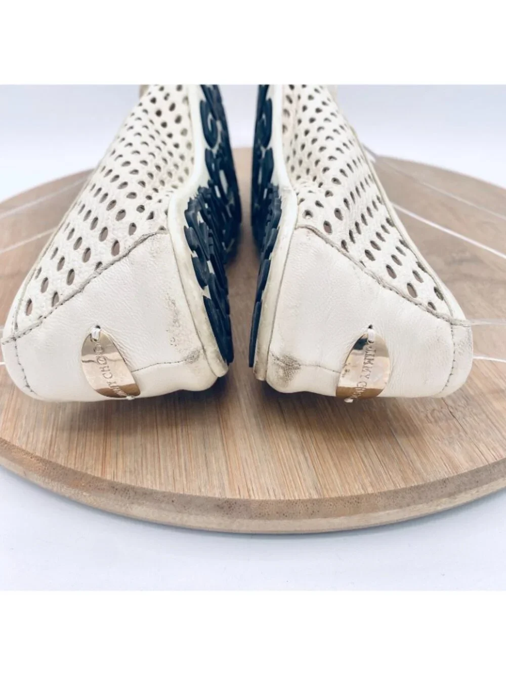 Jimmy Choo Shoes Womens 6 36 Cream Leather Perforated Ballet Flats Italy